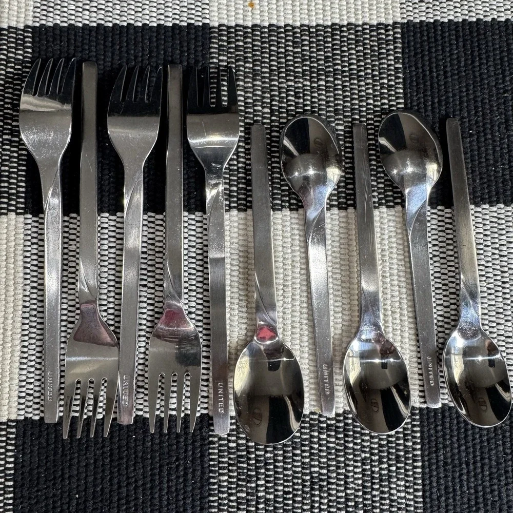 United Airline 1st Class Stainless Flatware 5 Forks 5 Spoons - Vintage 60's-70's